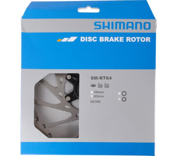 SHIMANO Bremsscheibe SM-RT64 203mm CL Verschlussring mit Au&szlig;enverzahnung Produktbild 1